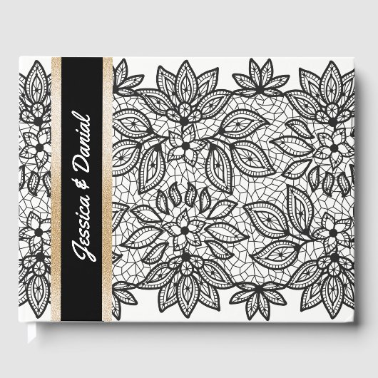 Black Lacy Wedding Guest Book Gästebuch (Vorderseite)