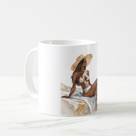 Black Lady Beach Straw Hat Kaffeetasse (Vorderseite Links)