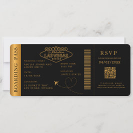 Black las vegas Boarding Pass Hochzeit in Urlaubso Einladung