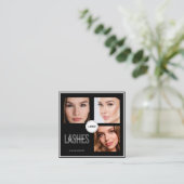 Black Lash Tech Foto-Collage QR-Code & Bewertung Quadratische Visitenkarte (Stehend Vorderseite)