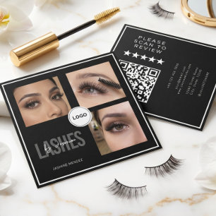 Black Lash Tech Foto-Collage QR-Code & Bewertung Quadratische Visitenkarte