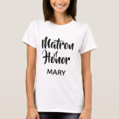 Black Lässig Script Matron of Honor Monogram Fevor T-Shirt (Vorderseite)