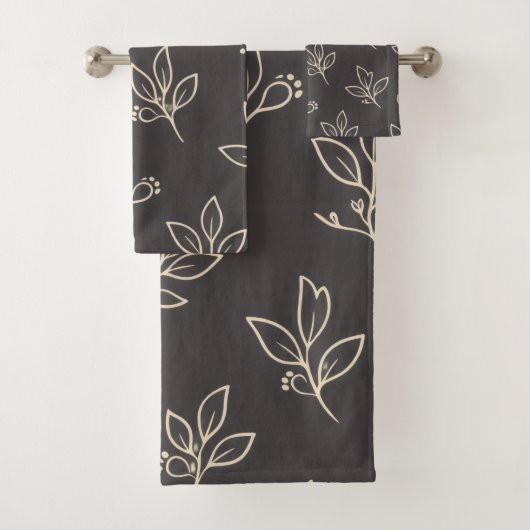 Black Leaf Towel Set | Modern Bathroom Decor (Insitu)