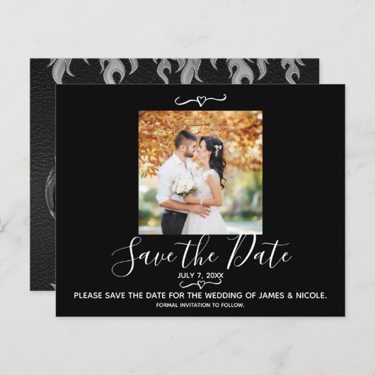 Black Leather Bike Wedding Foto Save the Date (Vorne/Hinten)