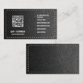Black Leather Business QR Code Social Media Icons Visitenkarte (Vorne/Hinten)