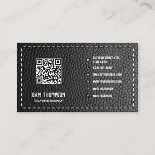 Black Leather Business QR Code Social Media Icons Visitenkarte