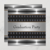 Black Leather Chrome Boys Graduation Party Einladung (Vorne/Hinten)