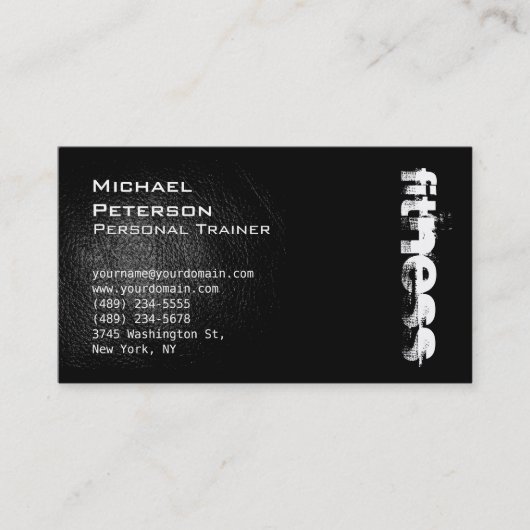 Black Leather Effect Fitness Sport Business Card Visitenkarte (Vorderseite)