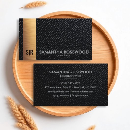 Black Leather & Gold Luxe Business Card Visitenkarte