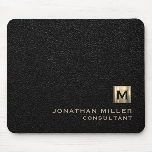 Black Leather Gold Monogram Mousepad (Vorne)