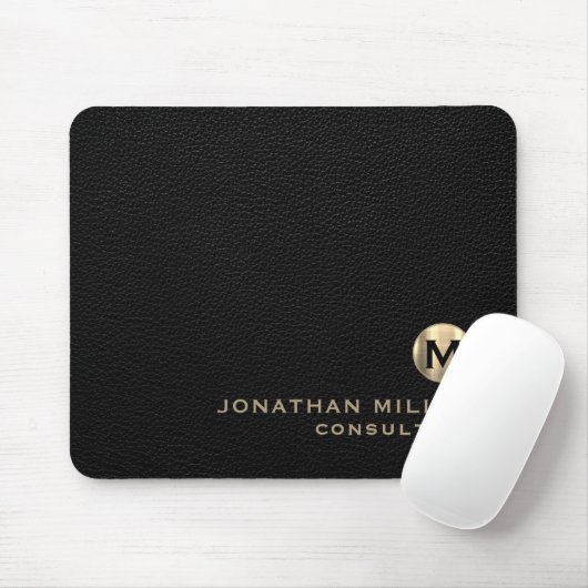 Black Leather Gold Monogram Mousepad (Mit Mouse)