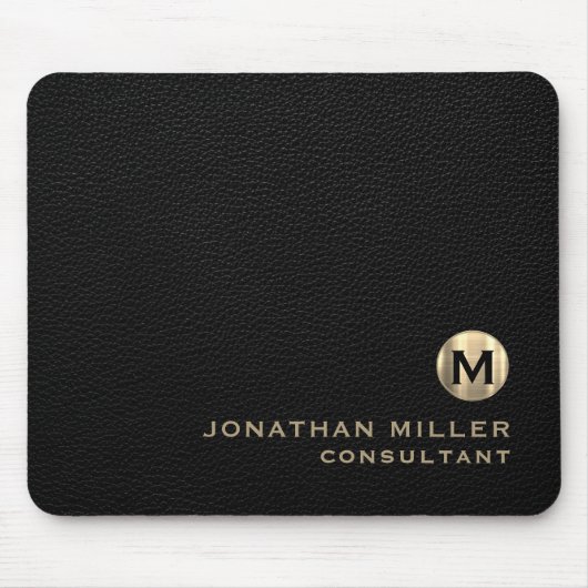 Black Leather Gold Monogram Mousepad (Vorne)