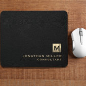 Black Leather Gold Monogram Mousepad
