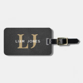 Black Leather Initials Mit Monogramm Modernes Vint Gepäckanhänger (Vorderseite horizontal)