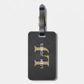 Black Leather Initials Mit Monogramm Modernes Vint Gepäckanhänger (Rückseite vertikal)