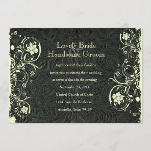 Black Leather Look Cream Lace Hochzeit Einladung