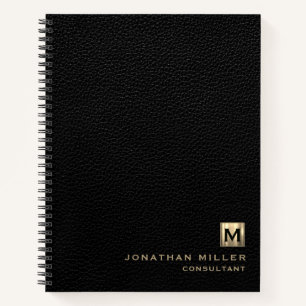 Black Leather Luxury Gold Monogram Notizblock