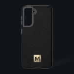 Black Leather Luxury Gold Monogram Samsung Galaxy Hülle<br><div class="desc">Einfache,  luxuriöse mit Monogramm Handy-Gehäuse in modernem Design mit gebürstetem Metallic-Monogramm-Emblem auf schwarzem Leder-Textur.</div>