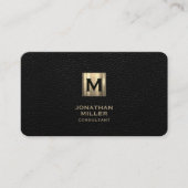 Black Leather Luxury Gold Monogram Visitenkarte (Vorderseite)