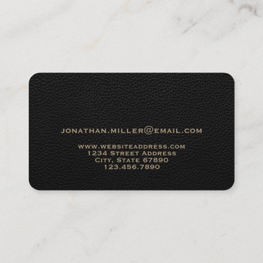 Black Leather Luxury Gold Monogram Visitenkarte (Rückseite)