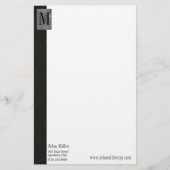 Black Leather Monogram Business Letterhead Briefpapier (Vorderseite)