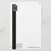 Black Leather Monogram Business Letterhead Briefpapier (Vorne/Hinten)