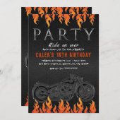 Black Leather Orange Flames Motorrad-Party Einladung (Vorne/Hinten)