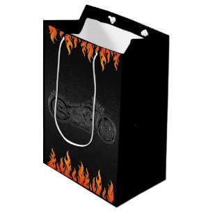 Black Leather Orange Flames Motorrad-Party Mittlere Geschenktüte