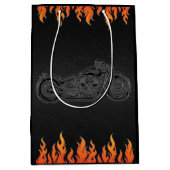 Black Leather Orange Flames Motorrad-Party Mittlere Geschenktüte (Vorderseite)