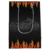 Black Leather Orange Flames Motorrad-Party Mittlere Geschenktüte (Rückseite)