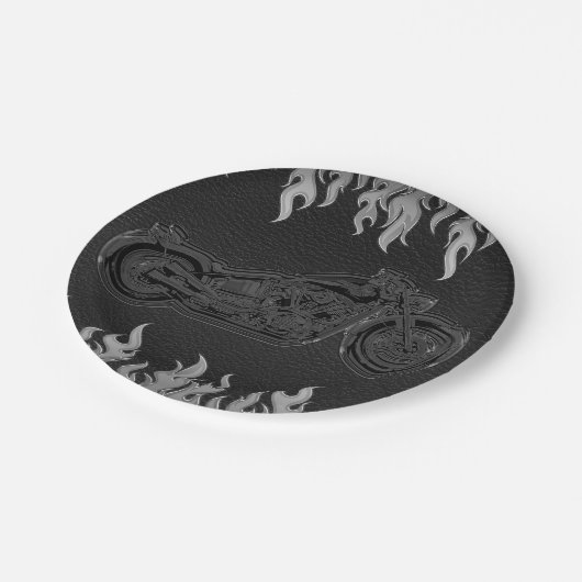 Black Leather Silver Chrome Motorrad-Party Pappteller (Schrägansicht)