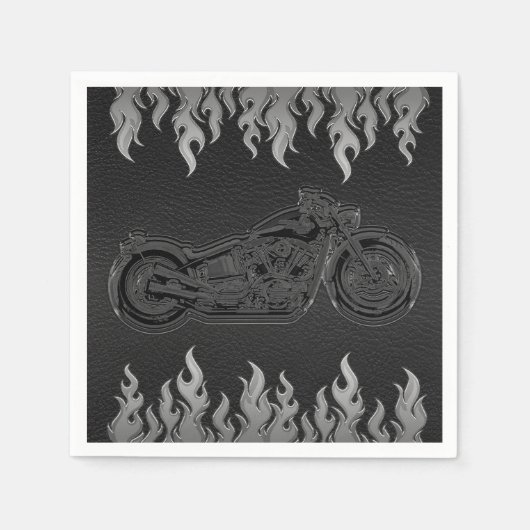 Black Leather Silver Chrome Motorrad-Party Serviette (Vorderseite)