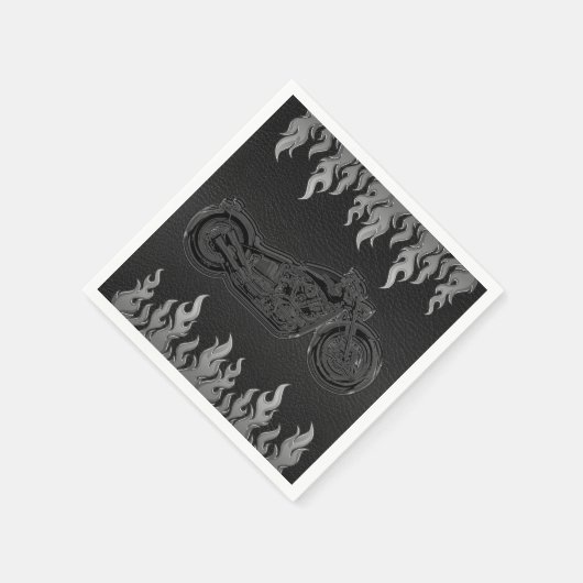 Black Leather Silver Chrome Motorrad-Party Serviette (Ecke)