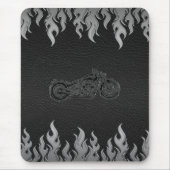 Black Leather Silver Flames Chrome Motorrad Mousepad (Vorne)