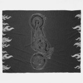 Black Leather Silver Flames Hot Fire Motorrad Fleecedecke (Vorderseite (Horizontal))