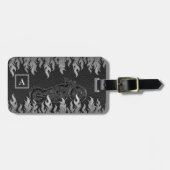 Black Leather Silver Flames Hot Fire Motorrad Gepäckanhänger (Vorderseite horizontal)