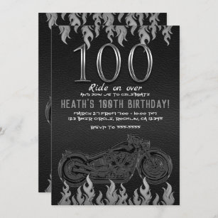 Black Leather Silver Motorrad 100TH 100 Geburtstag Einladung