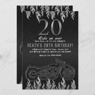Black Leather Silver Motorrad 20. 20 Geburtstag Einladung