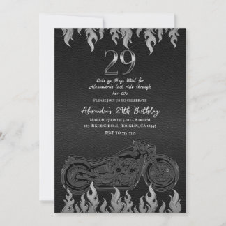 Black Leather Silver Motorrad 29. Geburtstag Einladung