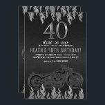 Black Leather Silver Motorrad 40TH 40 Geburtstag Einladung<br><div class="desc">Anpassen für jedes Ereignis</div>