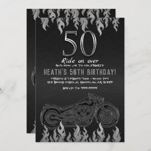 Black Leather Silver Motorrad 50. 50 Geburtstag Einladung
