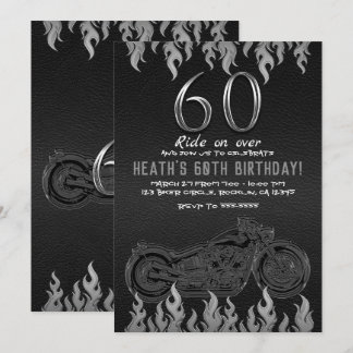 Black Leather Silver Motorrad 60TH 60 Geburtstag Einladung