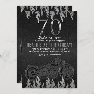 Black Leather Silver Motorrad 70TH 70 Geburtstag Einladung
