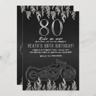 Black Leather Silver Motorrad 80TH 80 Geburtstag Einladung