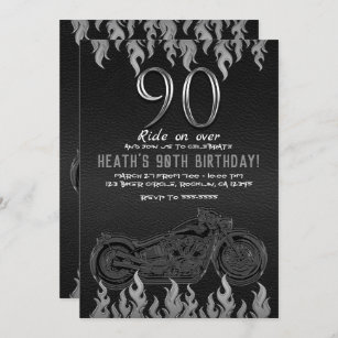 Black Leather Silver Motorrad 90TH 90 Geburtstag Einladung