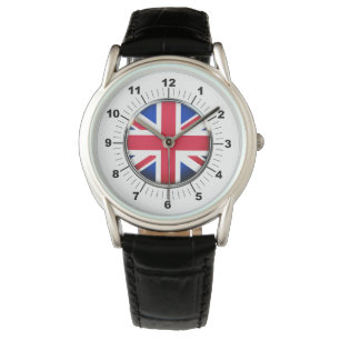 Black Leather Strap Watch - Britische Flagge Armbanduhr