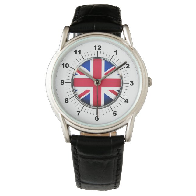 Black Leather Strap Watch - Britische Flagge Armbanduhr (Vorderseite)