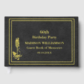 Black Leather Texture Birthday Party Gold Foil Gästebuch (Vorderseite)