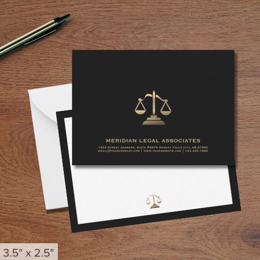 Black Legal Note Card in Gold-Skala Mitteilungskarte