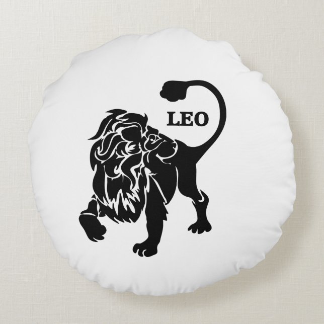 Black Leo Lion Zodiac Rundes Kissen (Rückseite)